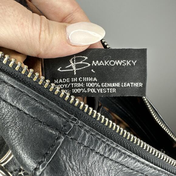 Vintage B. Makowsky Black Leather Shoulder Bag Hobo Tote Medium Leopard EUC 90s - Picture 14 of 15